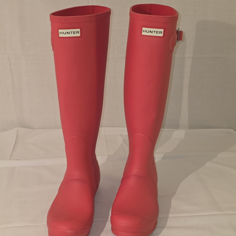 Hunter Coral Flame Pink Tall Rain Boots Sz 7